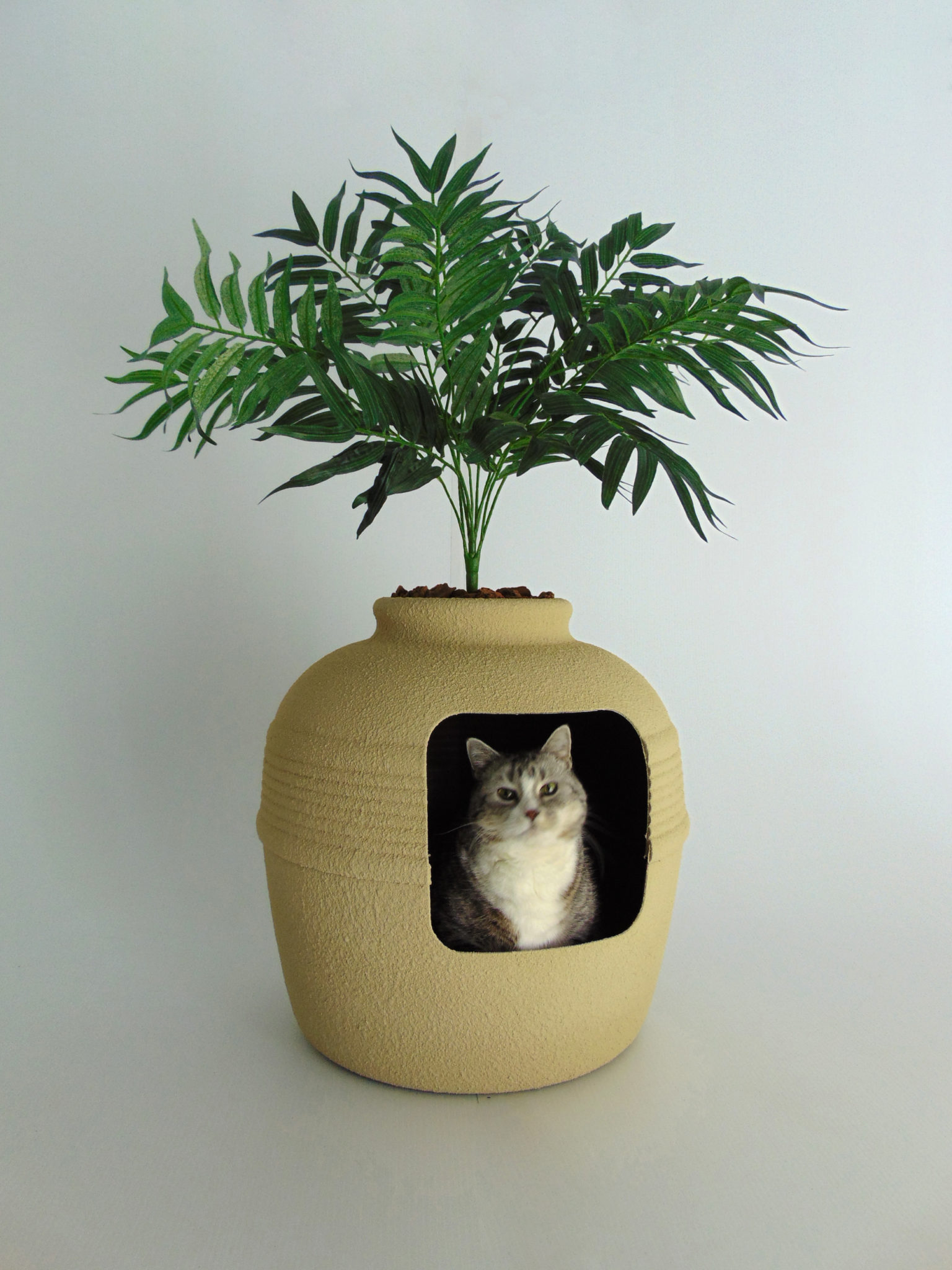 Desert tan Textured Tuscany Cat Hidden Litter Box Phoenix Palm Plant