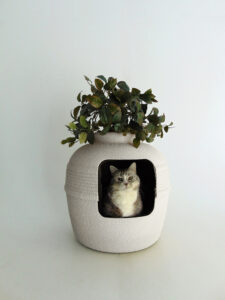 Linen White Hidden Litter Box with Bush
